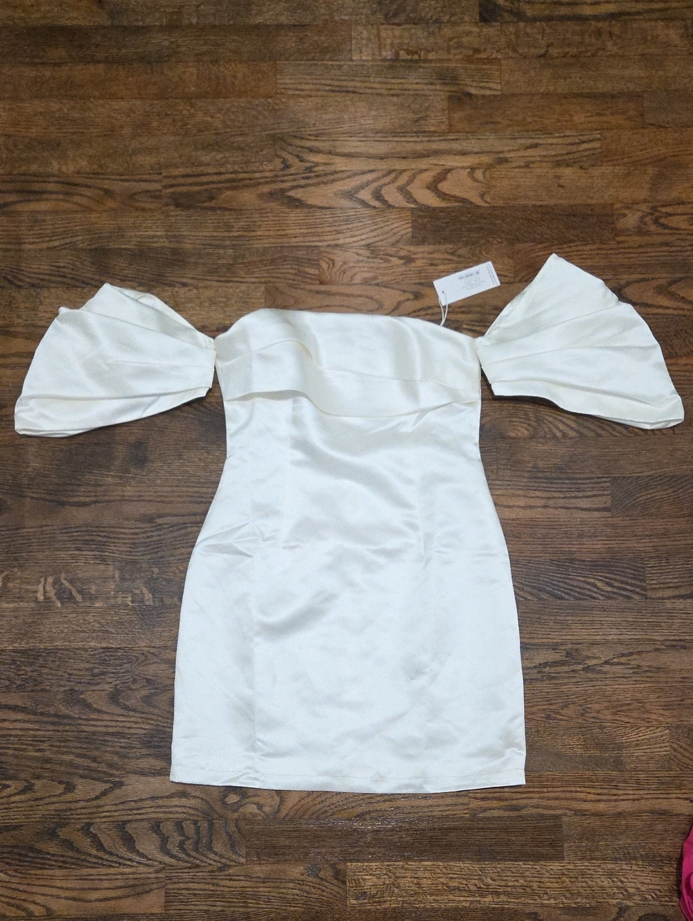 Petal & Pup Ivory Off-Shoulder Satin Mini Dress